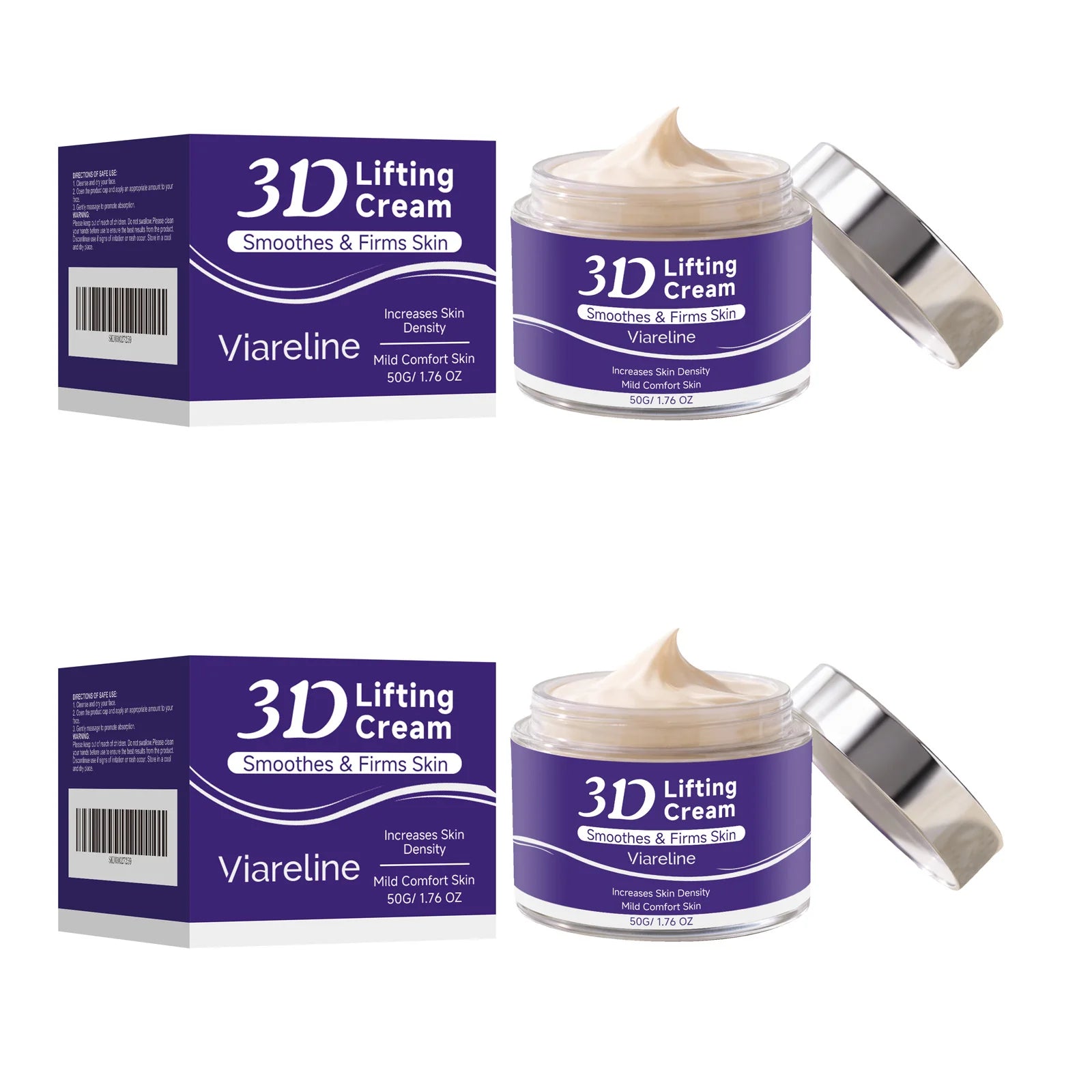 Viareline 3D Lifting Cream Improve Sagging Firms Skin Radiance Boost Deep Hydration Skin Care Product Hyaluronic Acid Face Cream Qme 2 X 50g Boxed