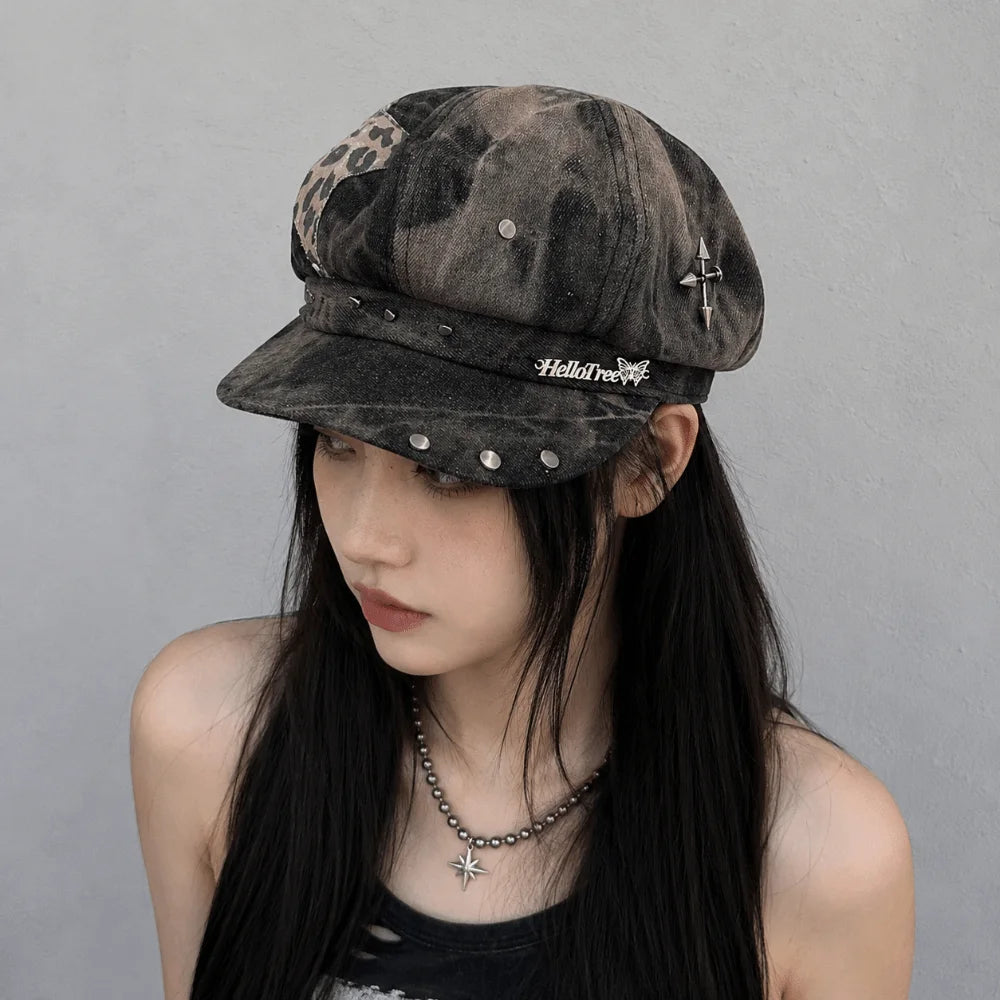 Cute Korean Star Octagonal Hat Versatile Polyester Painter Cap Qme