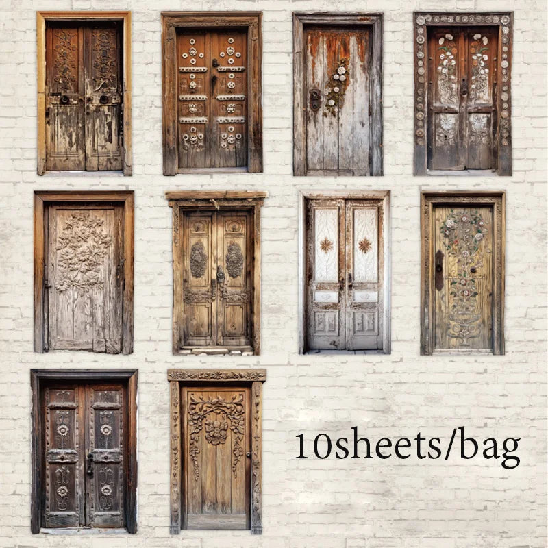 Vintage Door Frame Sticker Pack 10 Sheets/Bag Scrapbook Stationery DIY Journal Phone Case Notebook Decoration Qme 4