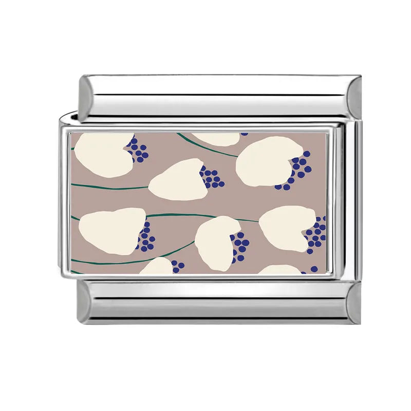 Fashion 3D Pattern Grapefruit Blue Flowers Piano Italian Charm Links Fit 9mm Stainless Steel Bracelet Jewelry DIY Making Beads Qme Style 7