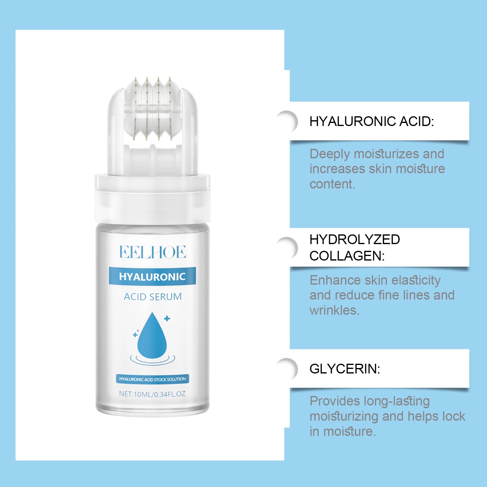 Hyaluronic Acid Serum Micro Roller 0.25mm Micro Needle Essence Hydrating Brightening Smooth Pore Refining Beauty Facial Skin Car Qme