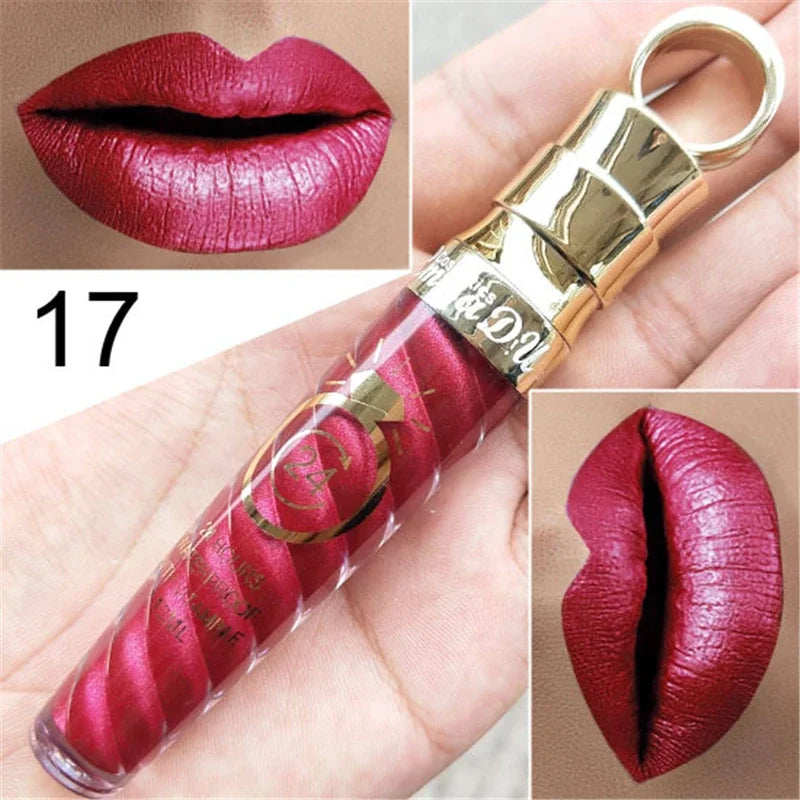 20 Colors Lipstick Waterproof Long Lasting Matte+Shimmer Mental Beauty Lip Gloss Nude Glitter Lip Gloss Beauty Red Lip Tint New Qme 17
