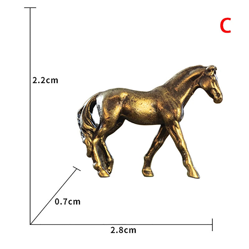 Antique Brass Solid Long Tail Horse Figurines Miniatures Feng Shui Ornaments Copper Zodiac Animal Mini Desktop Decoration Crafts Qme C
