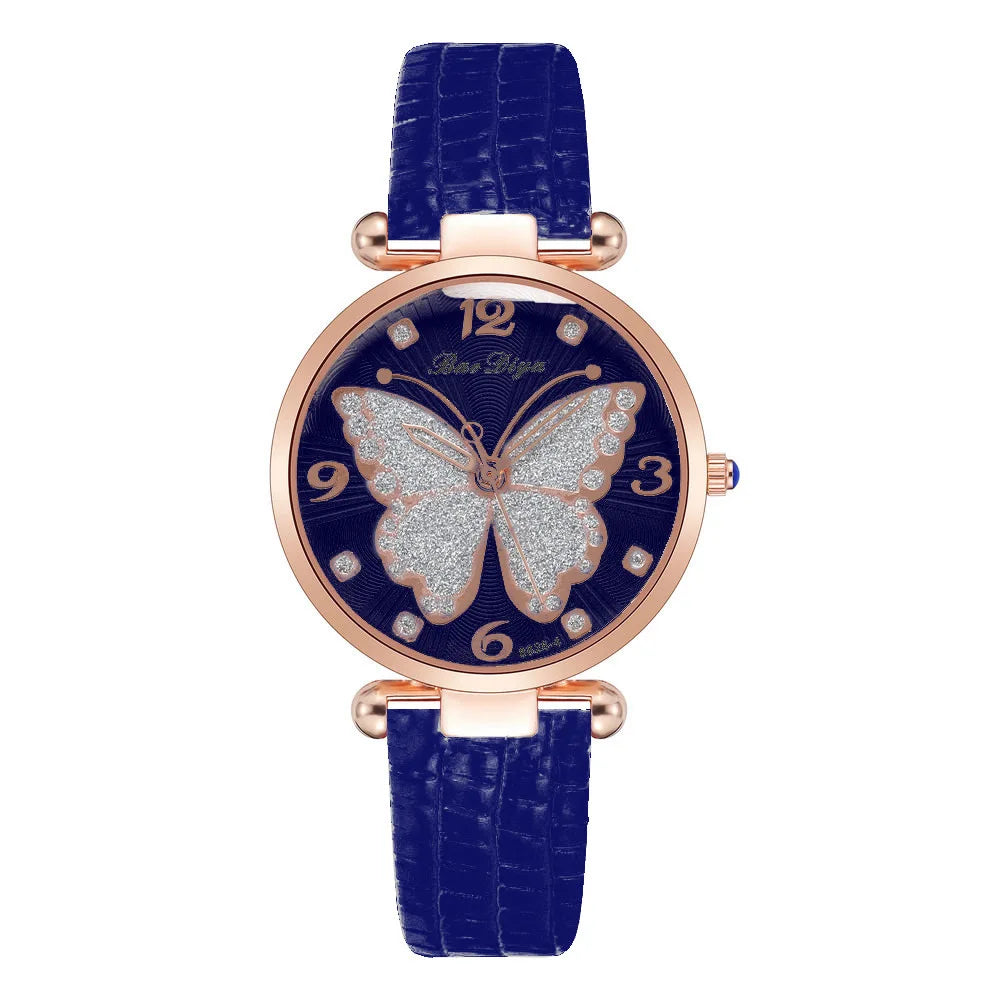 Women Leather Strap Analog Quartz Watch Men's Watch Blue Glass Belt Business Watch Ladies Wrist Watch Reloj Mujer Lady Dress Qme Blue