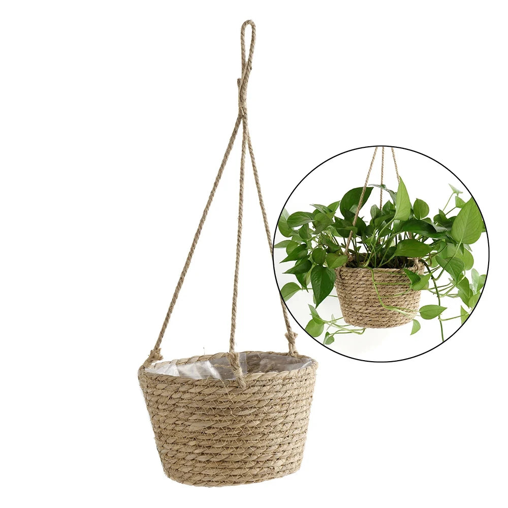 Garden Straw Hanging Basket Planter Twine Woven Flower Basket Rattan Basket Hanging Orchid Pot Pot Hanging Basin Qme