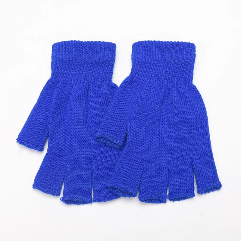 1Pair Black Short Half Finger Fingerless Gloves Unisex Outdoor Short Warm Mittens Women Men Knit Elastic Comfort Work Gloves Qme ROYAL BLUE