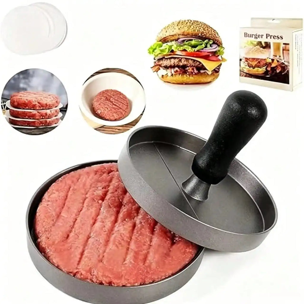 Hamburger Meat Press Aluminum Wooden Handle Manual Burger Maker Qme 1pc