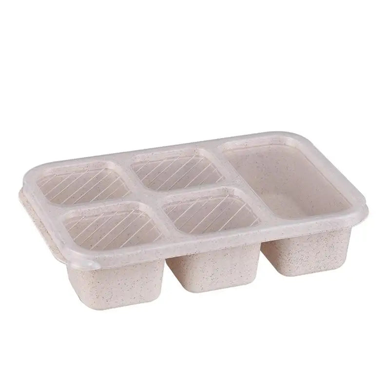 Bento Lunch Box Reusable 5 Compartment Lid Compatible Snack Qme Beige
