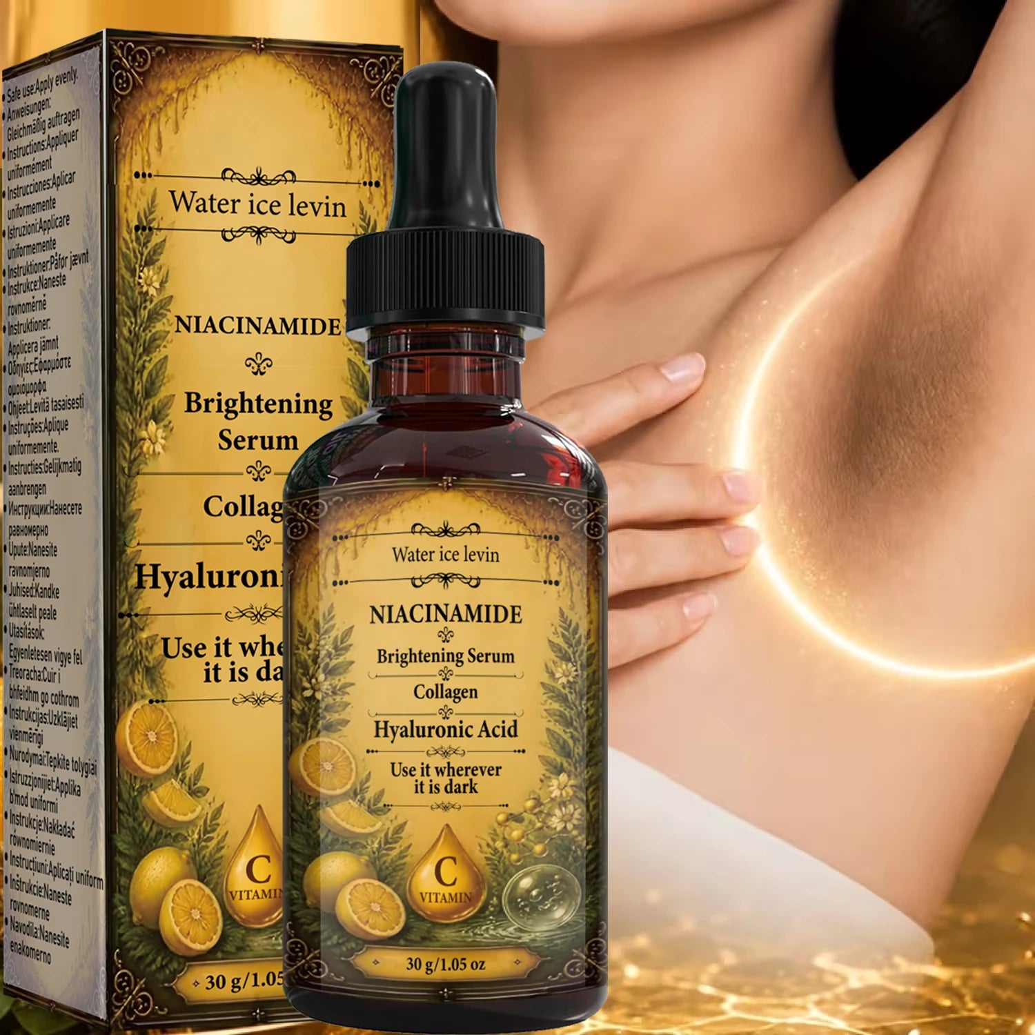 Water Ice Levin Niacinamide Collagen Brightening Serum 30g Hyaluronic Acid Moisturizing Firming Even Tone Facial Essence Qme