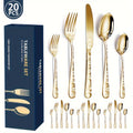 20 piece set, 1 set for home kitchen, Western cuisine, steak pattern, knife, fork, spoon set Qme Gold