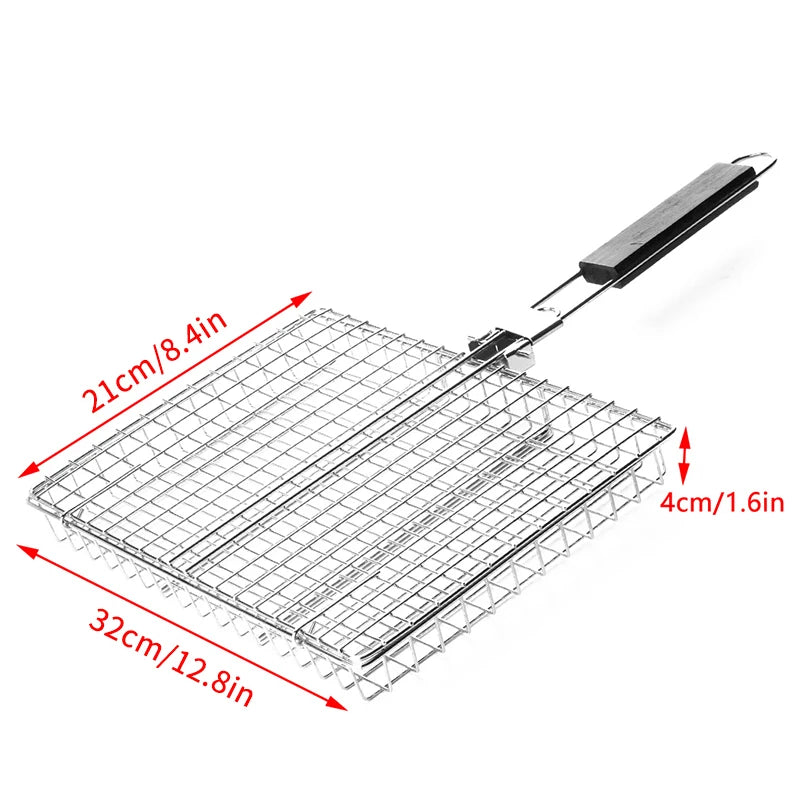 Non Stick Grilling Basket Grill Mesh Foldable 304 Stainless Steel BBQ Qme