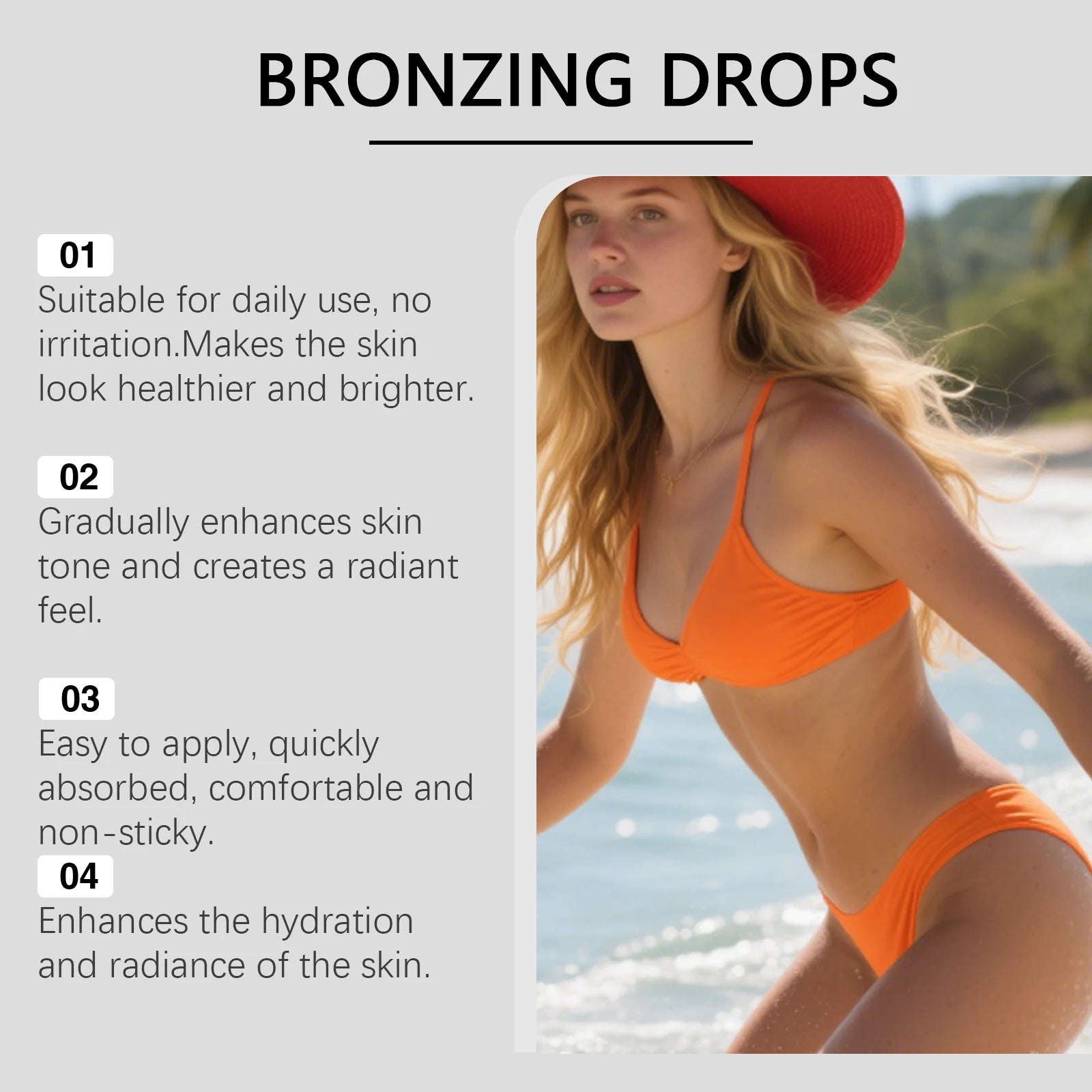 Sunless Tanning Drops Bronzing Drops for Face Gradual Natural-Looking Tan Mixable with Moisturizer Hydrating & Nourishing Vegan Qme