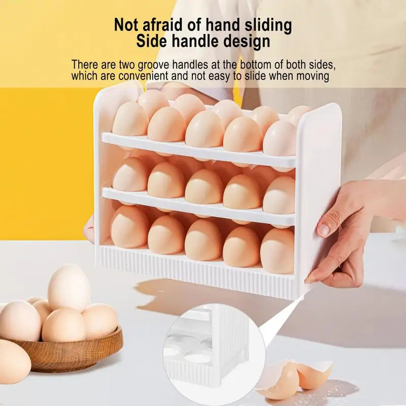 Egg Storage Holder Fridge Organizer Egg Holder 3-Tier Space-Saving Shelf For 30 Eggs Refrigerator Door Egg Organization For Qme