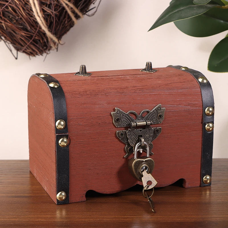 Saving Box Case Lock Home Retro Decoration Treasure Chest Vintage Qme A2