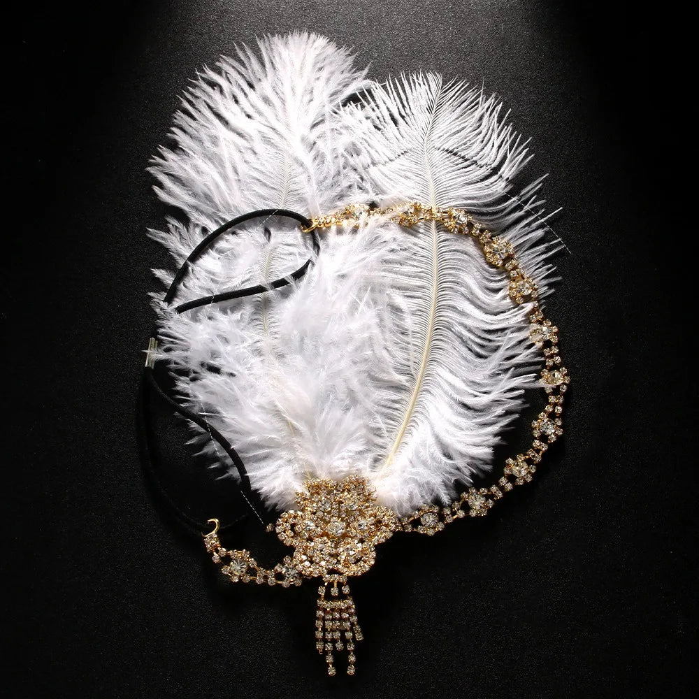 Retro Vintage Feather Headband Sequin Zircon Masquerade Hair Band Tassel Makeup Party 1920s Hair Accessories Bridal Headdress Qme Style 7