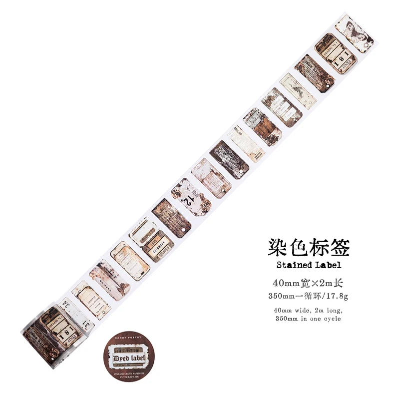 2M/Rolls Vintage Label Sticker PET Tapes Junk Journal DIY Scrapbooking Planners Collage Decor Office Creative Stationery Tape Qme E