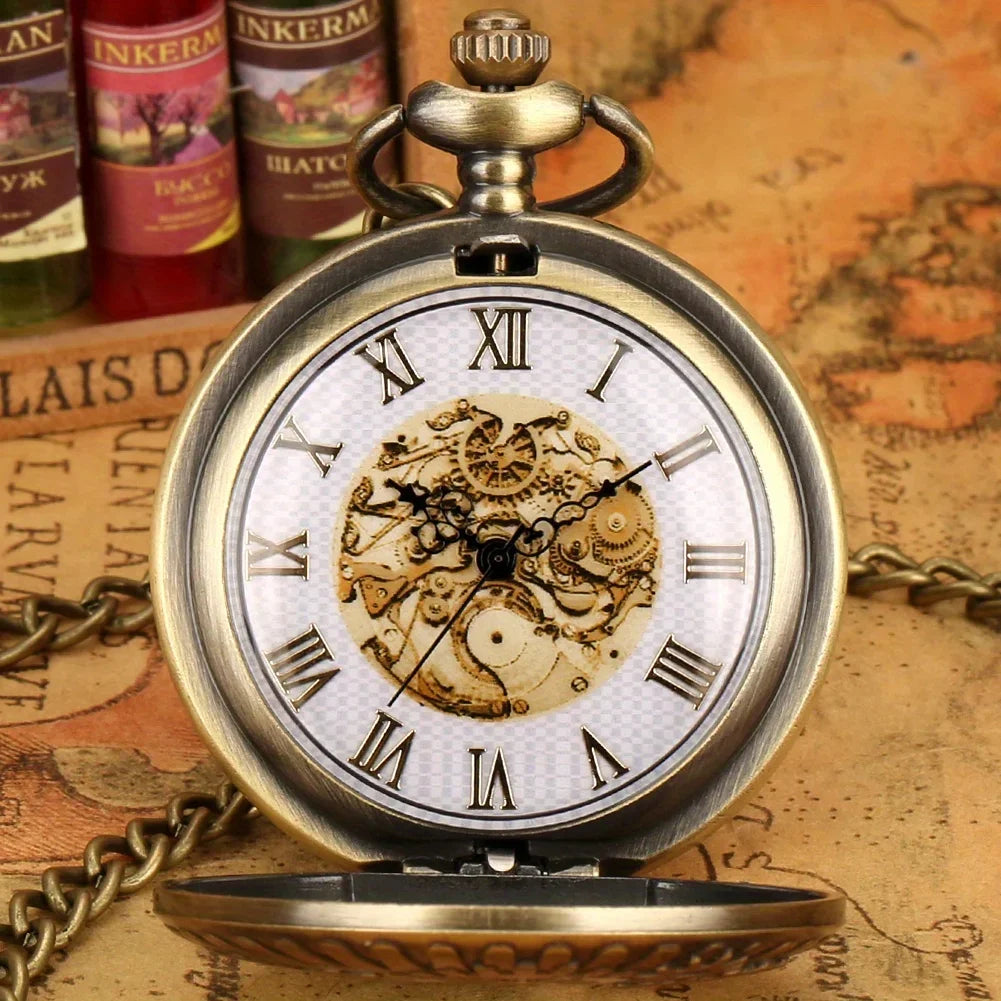 Steampunk Quartz Pocket Watch Retro Gearwheel Analog Necklace Chain Watch Sweater Clothing Accessory Gift For Women Men Qme