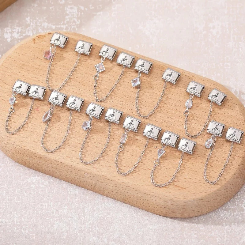 New2026 Wholesale Classic Oval Zircon Series Tassel Chain Italian Charms Fit 9mm Stainless Steel Bracelet Jewelrys Dropshipping Qme
