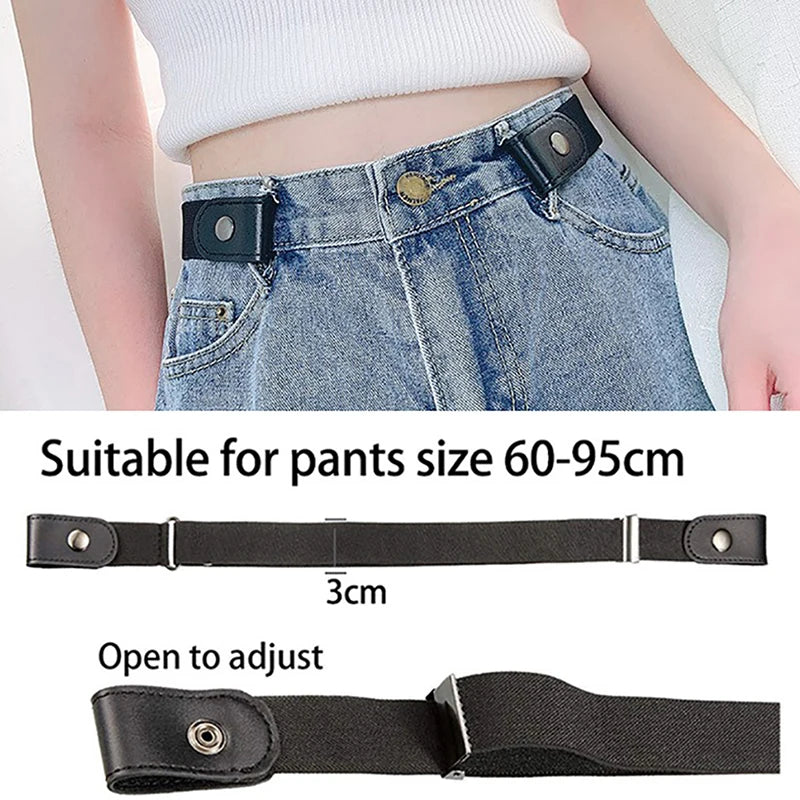 Buckle-free Waist Belt Jeans Pants No Buckle Stretch Elastic Women Qme