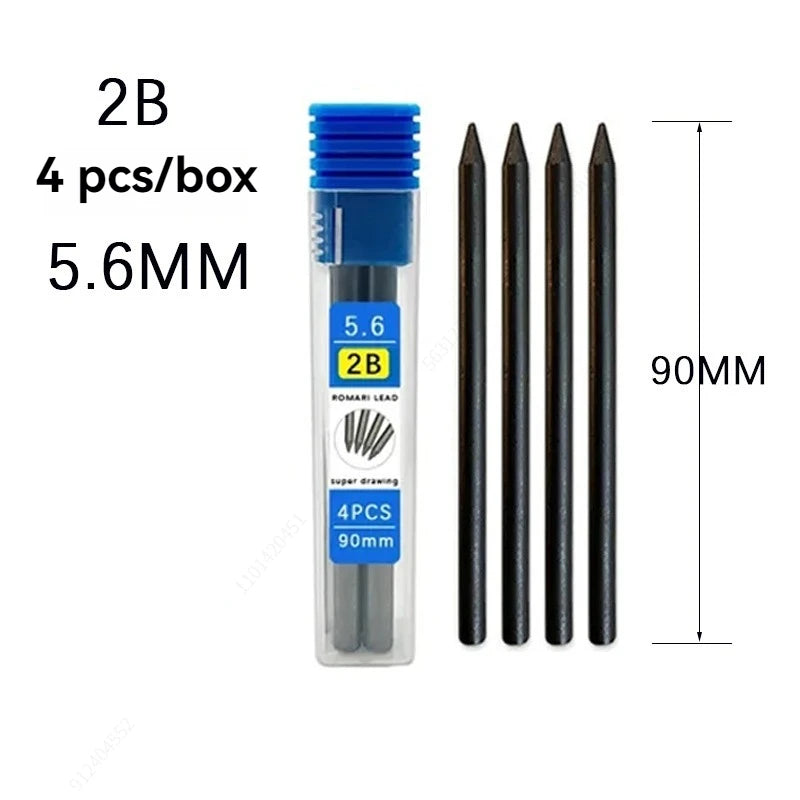 5.6mm Metal Mechanical Pencil And 2B/4B/6B/8B Pencil Refill For Writing Tool Sketch Comics Design Automatic Pencil Qme 1 box 2B Refill