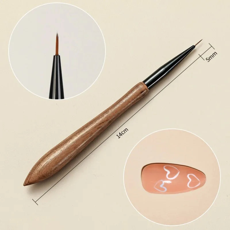 Round Wood Handle Nail Art Liner Brush DIY Painting Pen Sandalwood Brushes Set Drawing Fine Lines Stripe Pen UV Gel Nail Salon Qme 0.7 Line