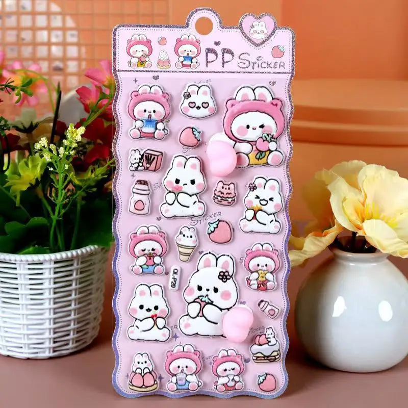 1Pc Cute Soft 3D PP Stress Relief Cartoon Stickers Rabbit Bear Dog Theme For DIY Scrapbook Cup Notebook Decoration Gift Qme P20