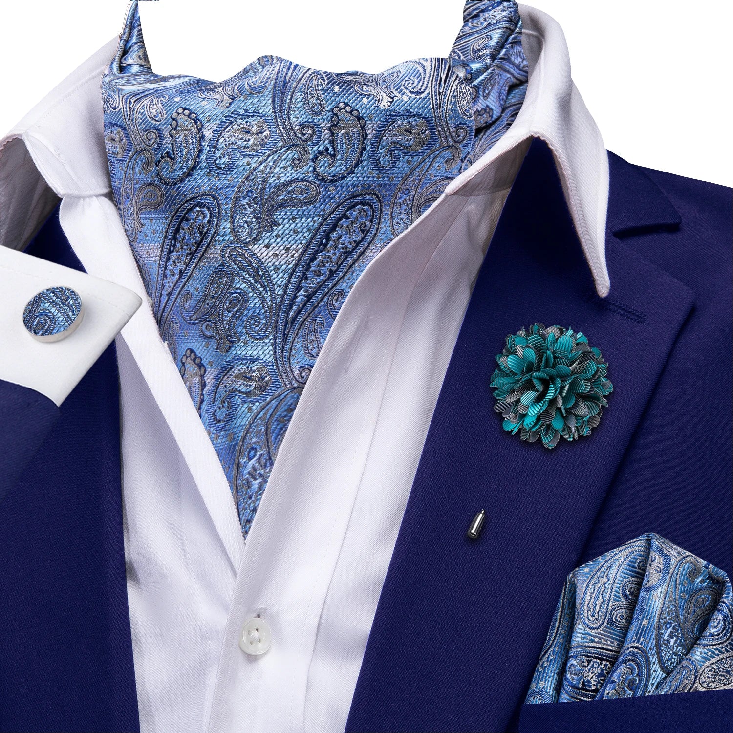 Hi-tie Mens Ascot Brooch Black Blue Red Gold Purple Paisley Cravat Qme AS-1129-XH-0058