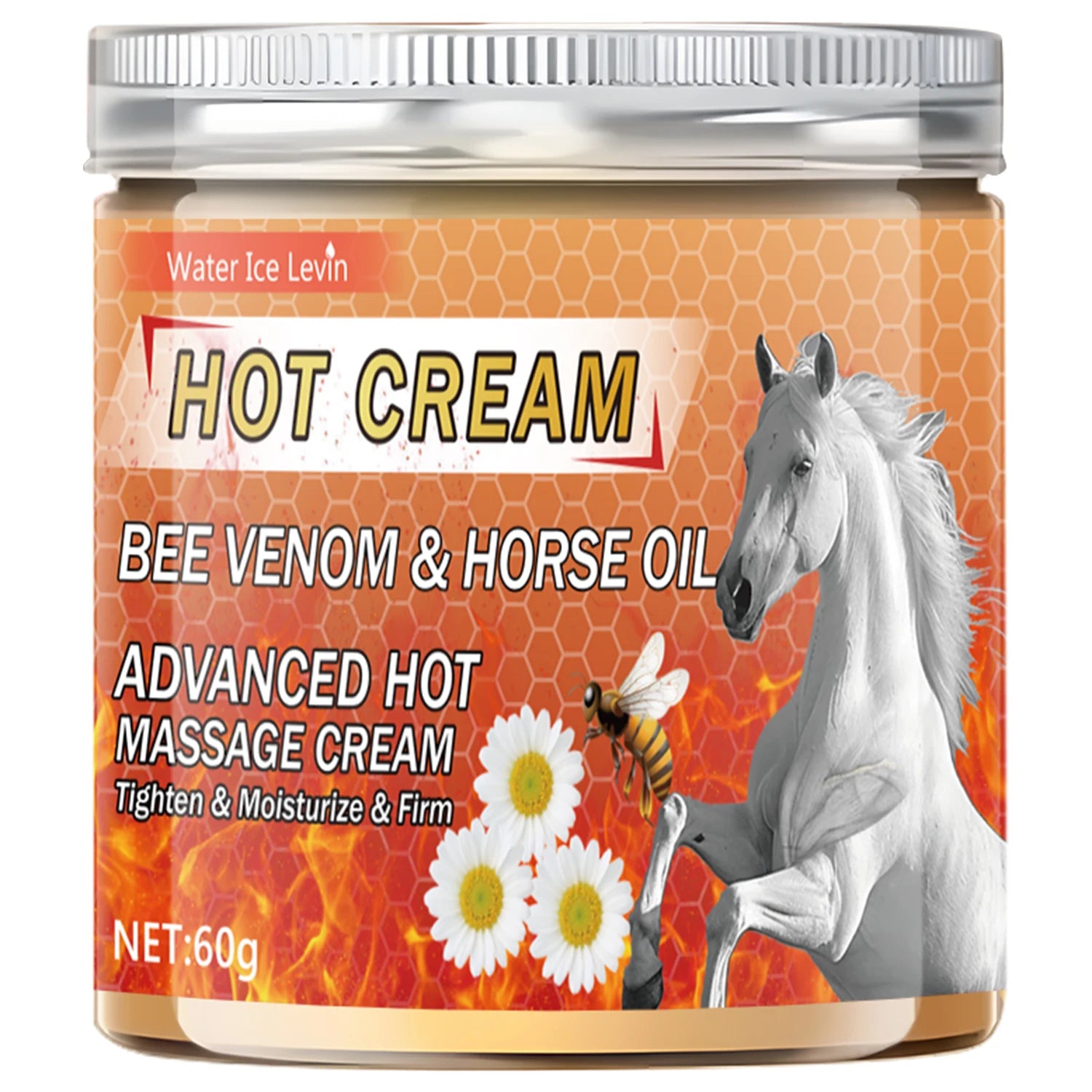 Bee Venom & Horse Oil Hot Cream for Pre-Workout Warming, Firming & Nourishing Massage. Qme Orange 60g