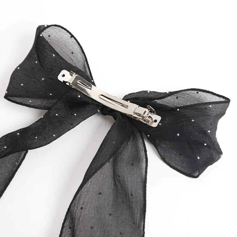 Shining Sweet Chiffon Bow Hair Clips Elegant Ribbon Ponytail Clip Qme