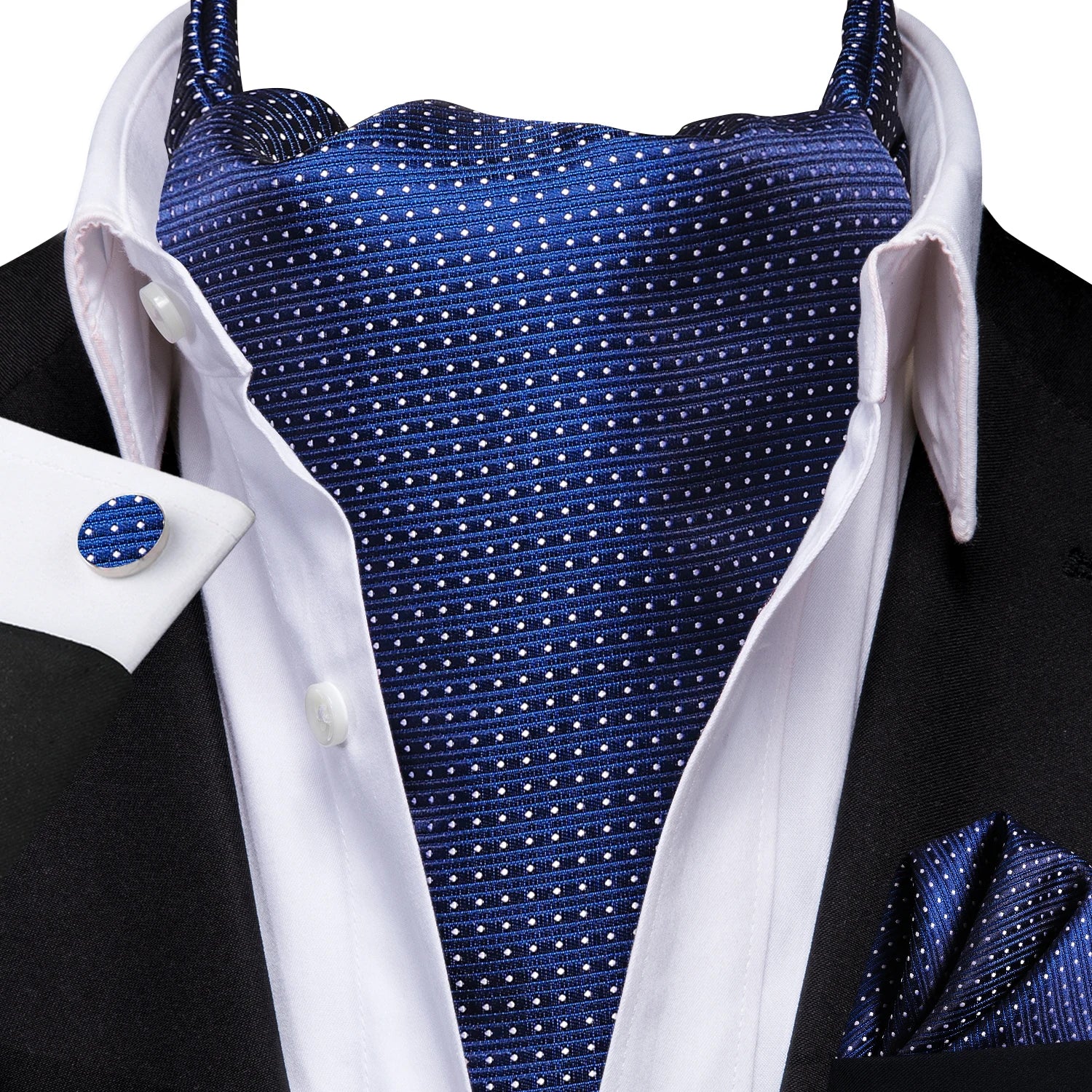 Mens Blue Floral Stripes Cravat Ascot Pocket Square Cufflinks Wedding Qme LDAS1087