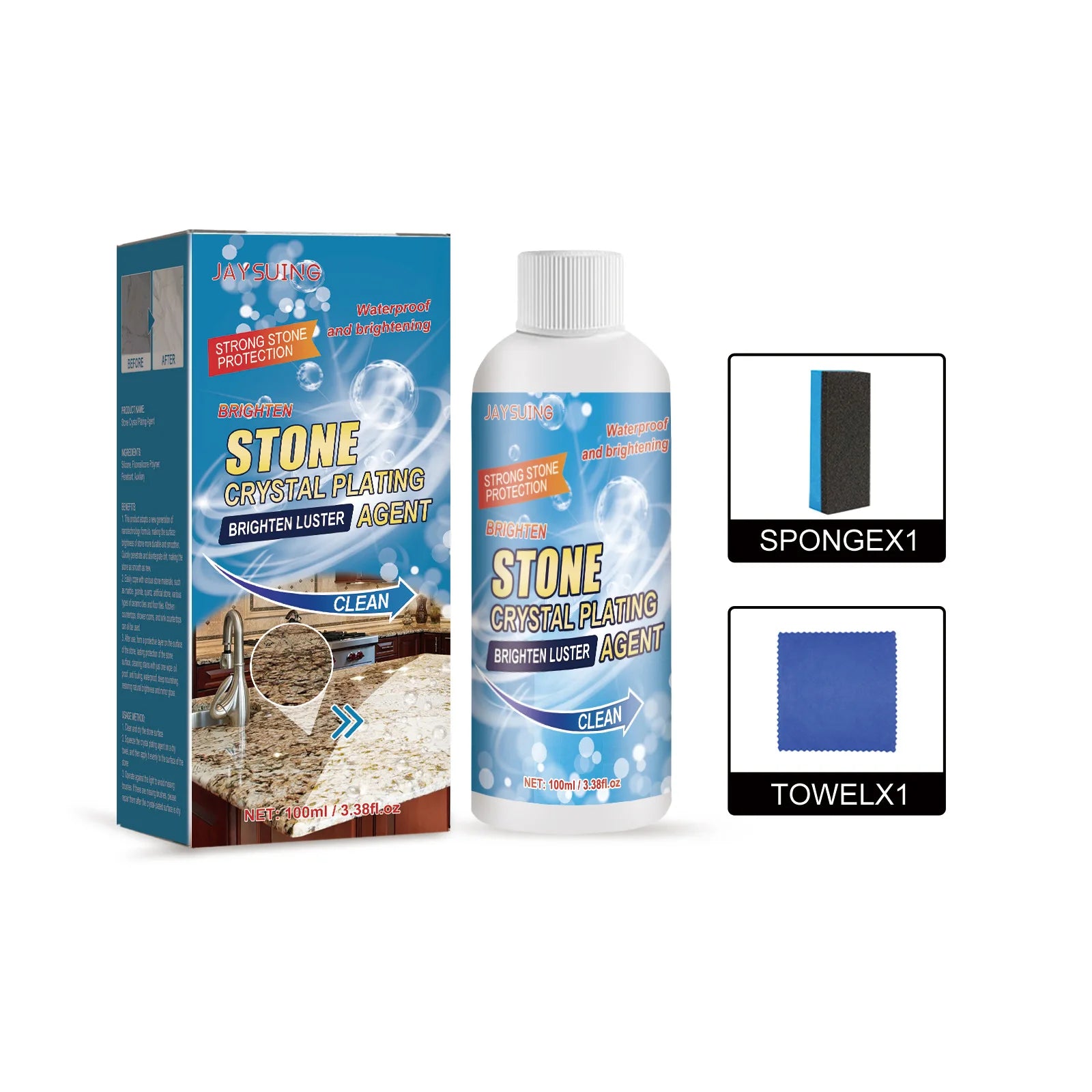 Stone Crystal Plating Agent Stonework Polishing Coating Marble Quartz Tile Anti-Corrosion Scratches Repair Stone Stain Remover Qme 100ml Boxed