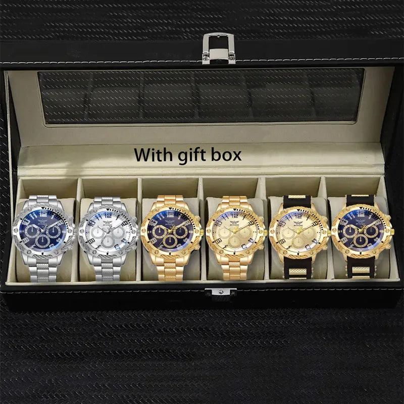 Advanced men's business watch multifunctional three eye dial watch gift set Qme 6pcs