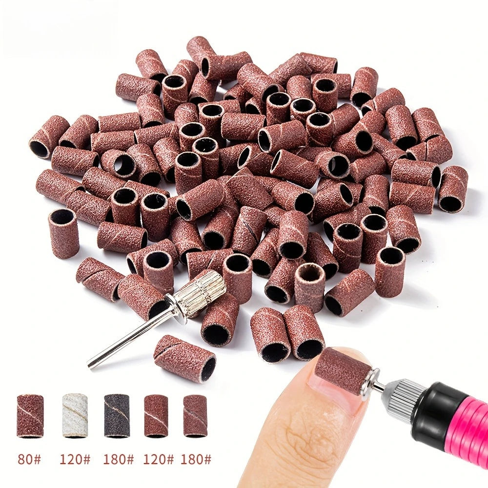 Mounted Sanding Drum Set Aluminum Oxide Sand Band on Rubber Mandrel Shank Rotary Tool Sanding Head for Wood Metal Polishing Qme
