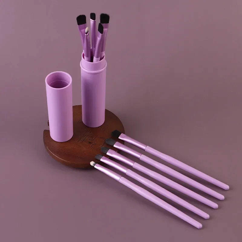 5pcs/set Makeup Brushes In Barrels Portable Set Eye Shadow Brushes Eyebrow Brush Lip Brush Nose Shadow Brush Face Makeup Brushes Qme Purple