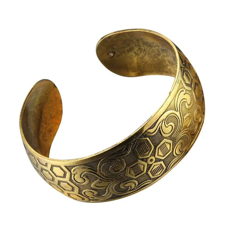 Vintage Gold-Tone Elephant Engraved Wide Cuff Bracelet Adjustable Boho Bangle For Women & Men Qme