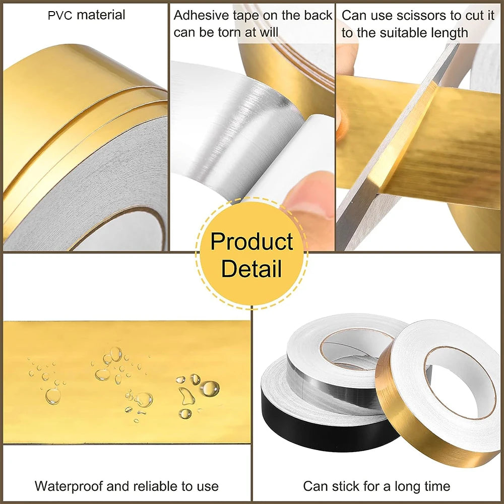 50M Self-Adhesive Tile Beauty Seam Sticker Tape 0.5/1cm Width Waterproof Gold Foil Lines Floor Wall Gap Decor Seal Strip Tape Qme