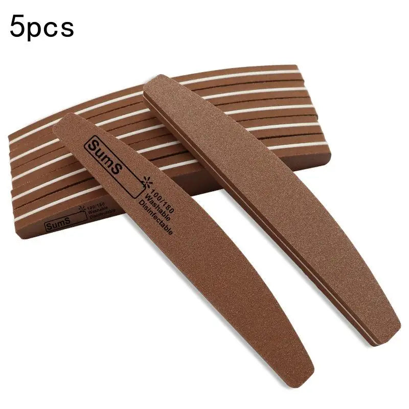2 5 Professional Double-sided Nail File Block Colorful Sponge Polish Qme 5pcs Brown