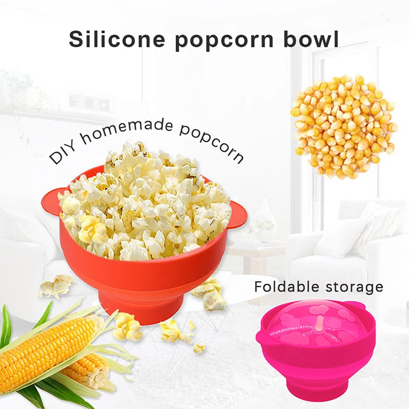 Kitchen Microwave Popcorn Bowl Bucket Silicone DIY Maker Lid Chips Qme