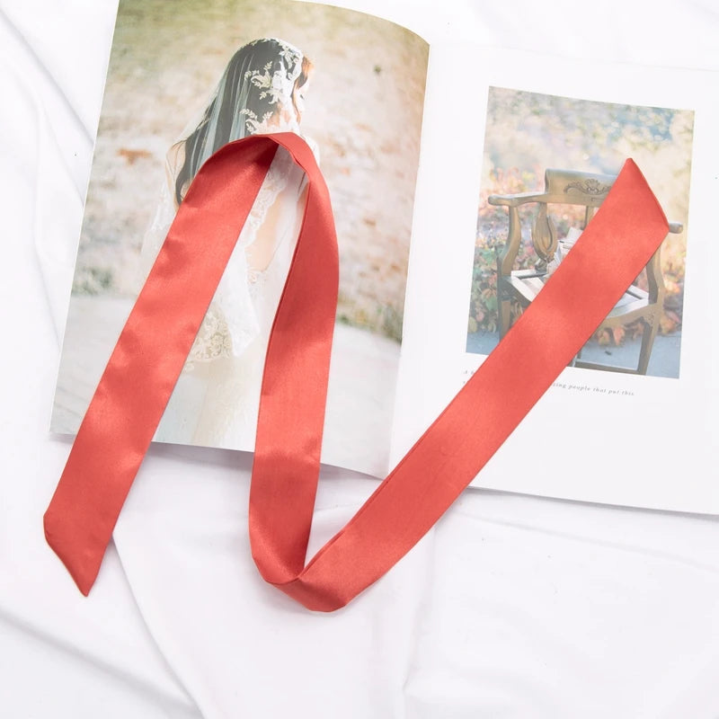 Long Bag Scarf Women Hair Band Lady Accessories Solid Skinny Scarves Qme Tangerine length 100cm