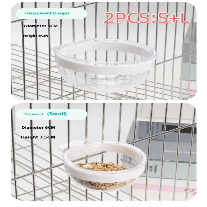 Cage Convenient Hanging Seed Water Feeder Parrots Bird Feeding Bowl Qme White SL