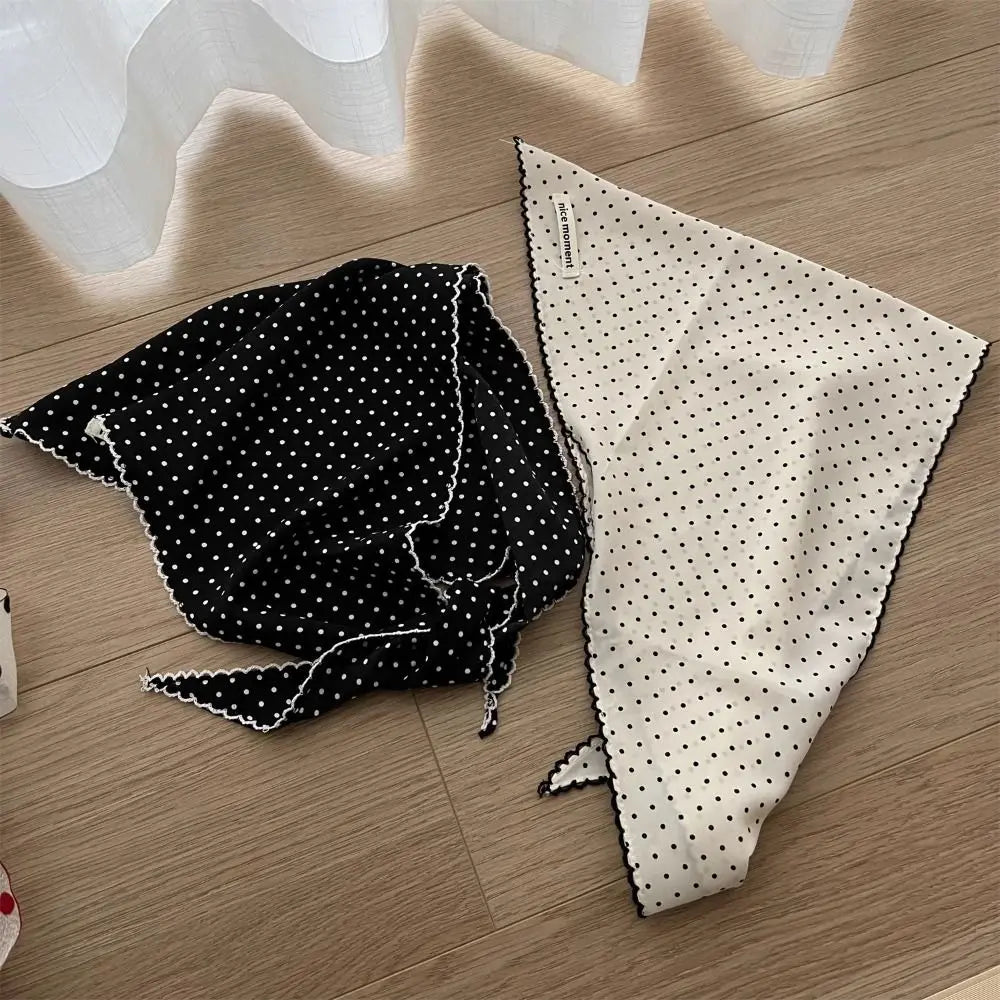 Elegant Sweet Polka Dot Headband Turban Thin Fresh Small Scarf Striped Korean Triangular Hair Band Summer Qme