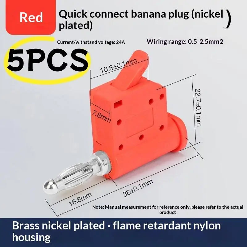 1 24A Current Quick Wire Connector Solderless Banana Plug Audio Qme Red 5PCS