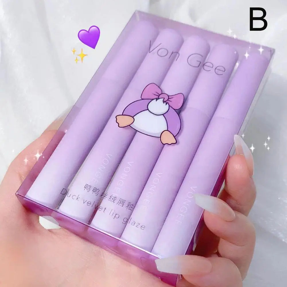 5 Colors Kits Matte Lipstick Long Lasting Waterproof Non-stick Cup Qme 02