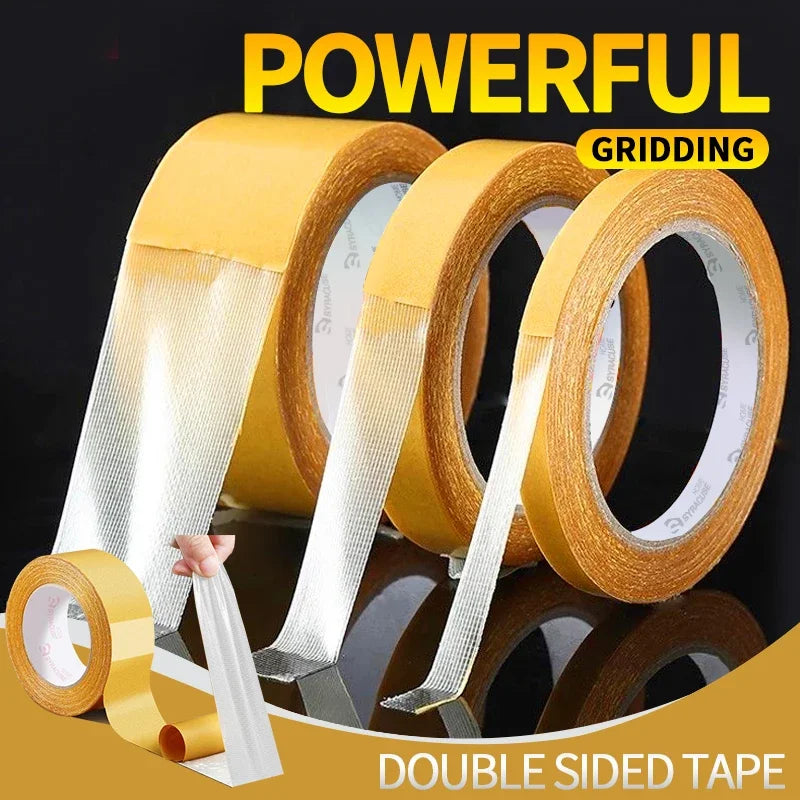 Strong Fixation Double Sided Cloth Base Tape Yellow Mesh Grid Waterproof Traceless High Viscosity Carpet Adhesive Household Tool Qme