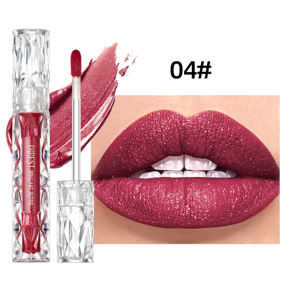 QIBEST Diamond Liquid Lipstick Moisturizing Long-Lasting Purple Sparkling Waterproof Lip Gloss Cosmetics Matte Glitter Lipstick Qme 04