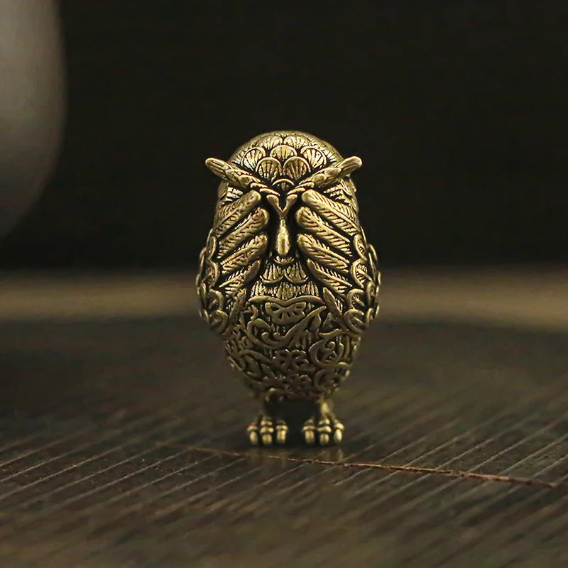 Retro Copper Animal Tea Pet Antique Solid Brass Owl Miniature Qme A2