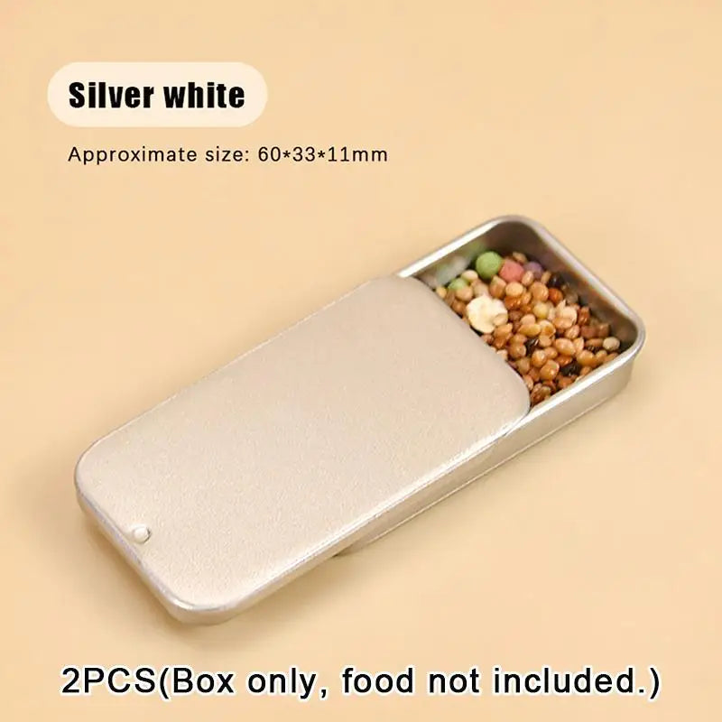 Mini Iron Can Bird Food Storage Box Portable Compact Parrot Feeder Qme A1