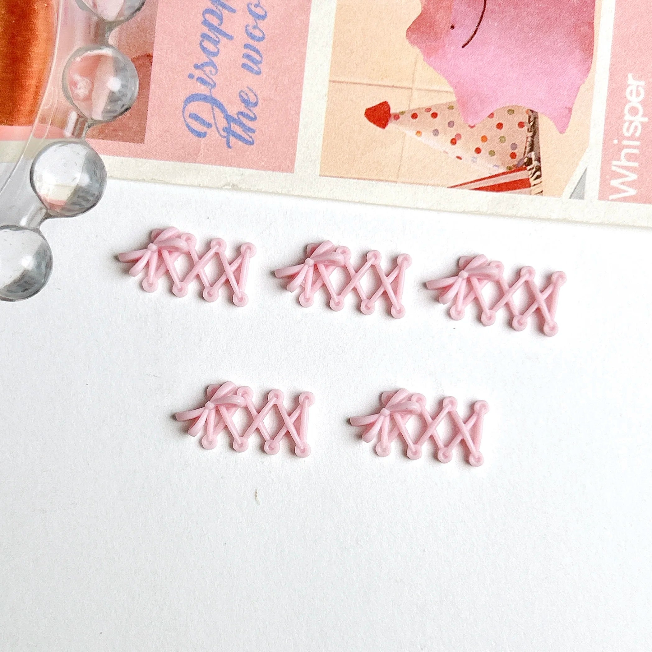 30PCS New Creative Shoelace Resin Nail Charms 3D Macaron Colored Bow Shoelace Nail Art Decorations for DIY French Nail Ornaments Qme Pink 30PCS