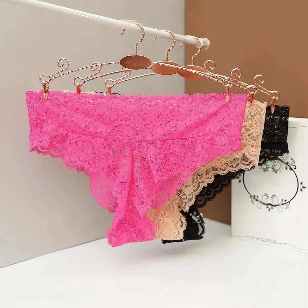 Soft Mid Waist Lace Panties Flower Transparent Underwear Women Qme