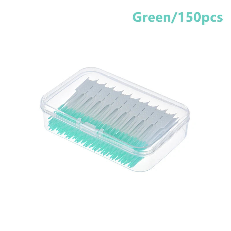 Soft Bristle Silicone Toothpicks Interdental Brushes Oral Hygiene Qme 150PcsGreen